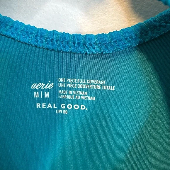 Aerie Crinkle Ring Full Coverage One Piece Swimsuit Coquillo Bright Blue - Picture 8 of 10